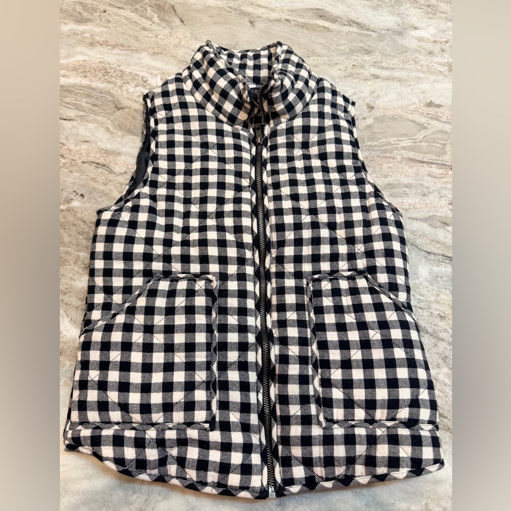 BAJEE Quilted Buffalo Check Vest Black Ivory Size Small Zip Front